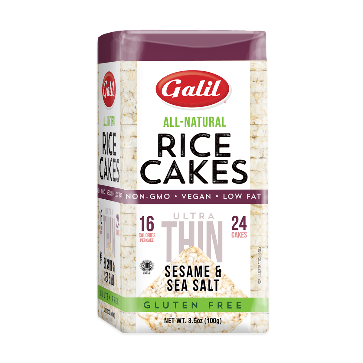 Ultra Thin Rice Cakes | Square | Sesame & Salt | 3.5 oz | Galil