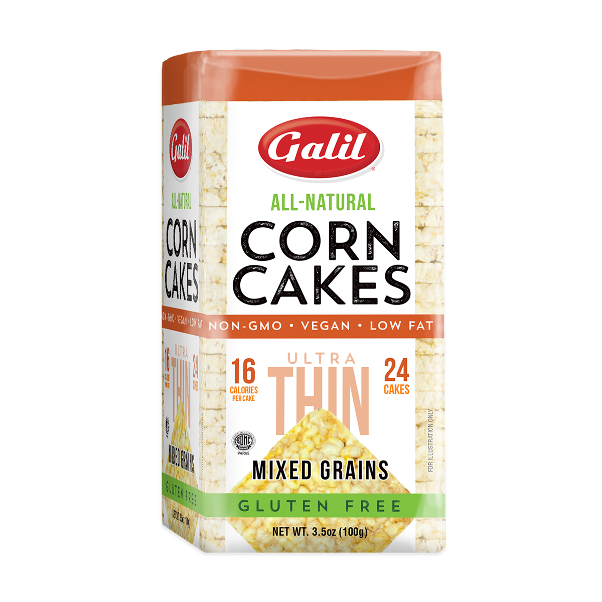 Ultra Thin Corn Cakes | Square | Mixed Grain | 3.5 oz | Galil