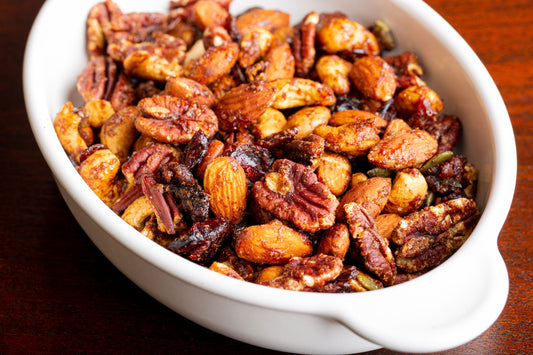 Spiced Roasted Nuts made with ShopGalil nuts, seasoned with LiOR paprika and roast to crunchy perfection for Passover snack.