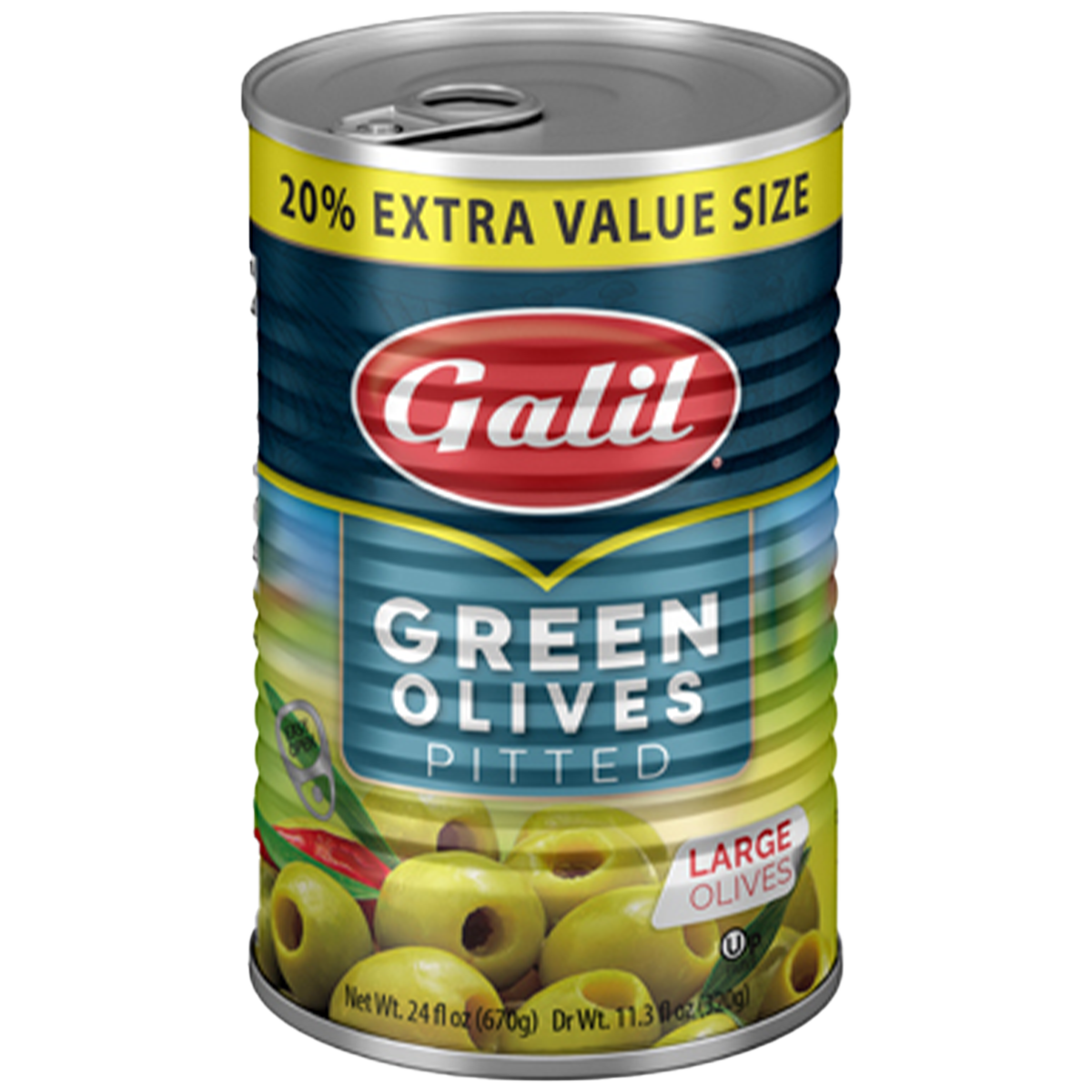 Green Olives | Large Pitted | 24 oz | Galil