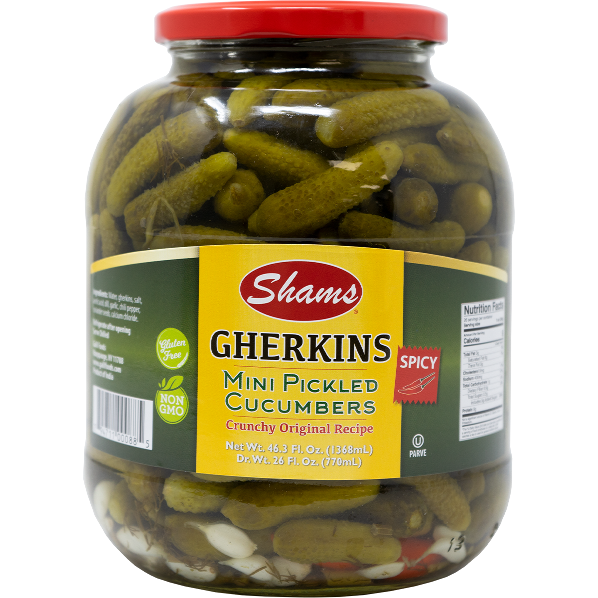 Spicy Mini Gherkin Pickles | 46.3 oz | Shams