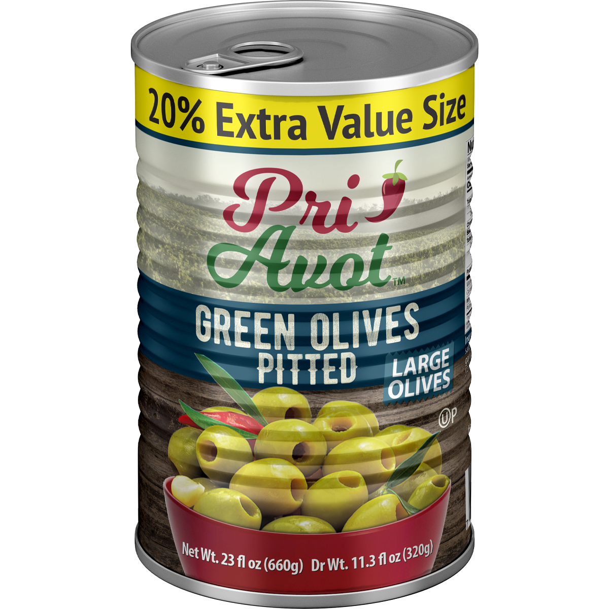 Olives | Green Pitted 17-20 | 23 oz | Pri-Avot