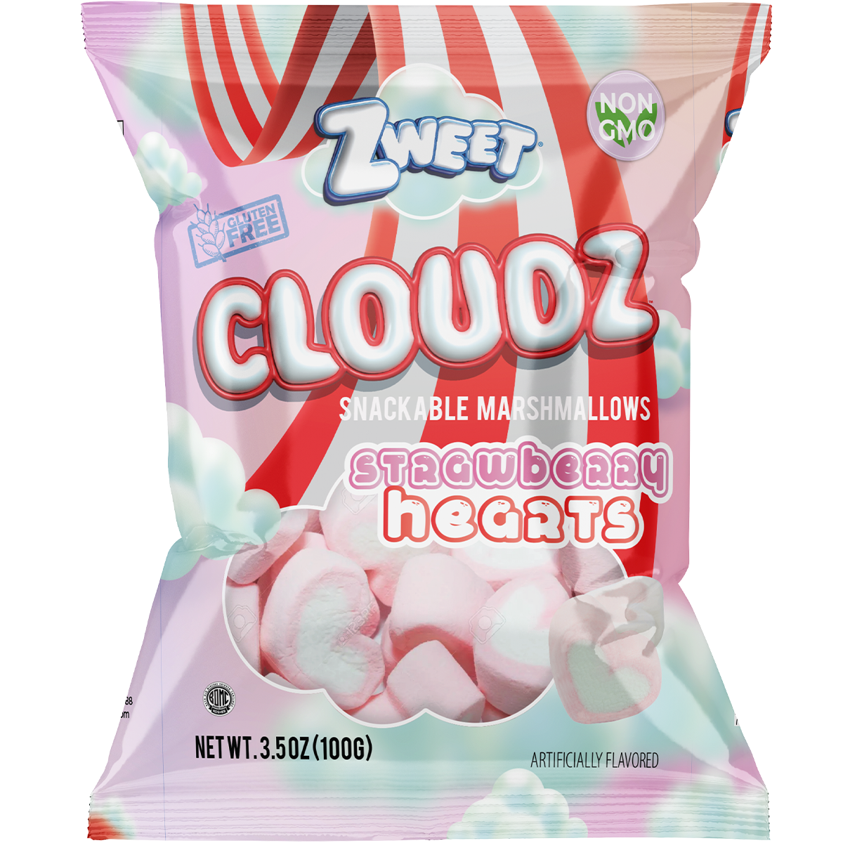 Cloudz Snackable Marshmallows Strawberry Hearts | 3.5 oz | Zweet