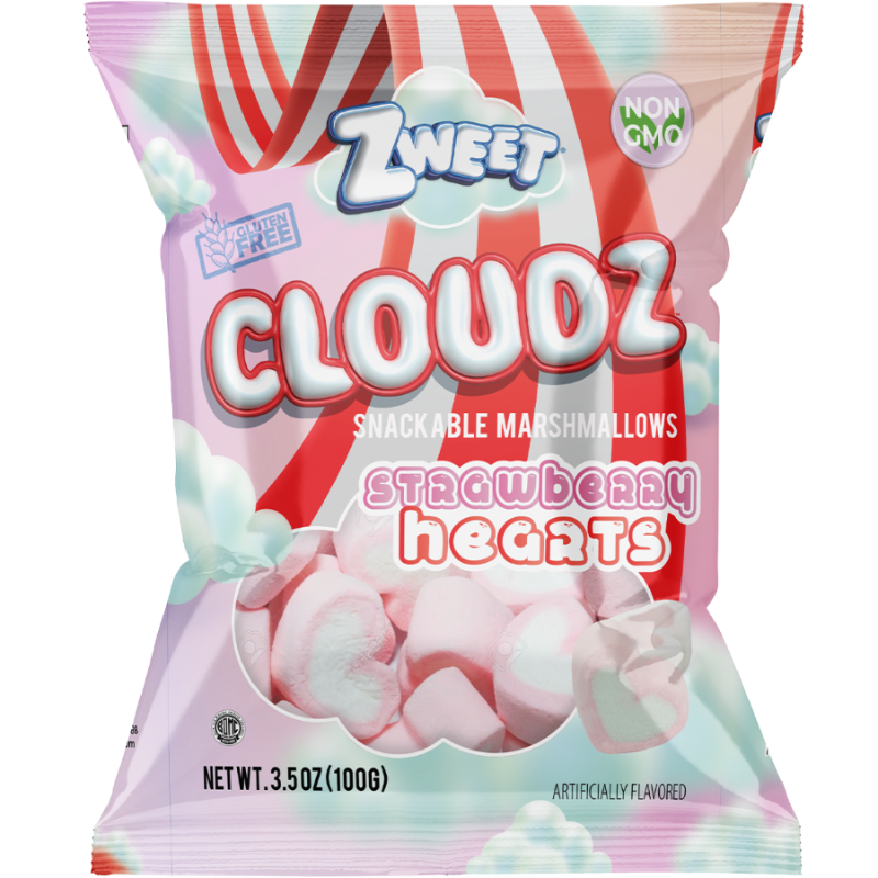 Cloudz Snackable Marshmallows Strawberry Hearts | 3.5 oz | Zweet