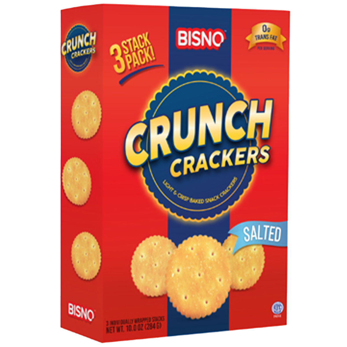 Crunch Crackers | Snack Salt Crackers | Non-Dairy | Bisno | 10.0 oz (3 x 94g)