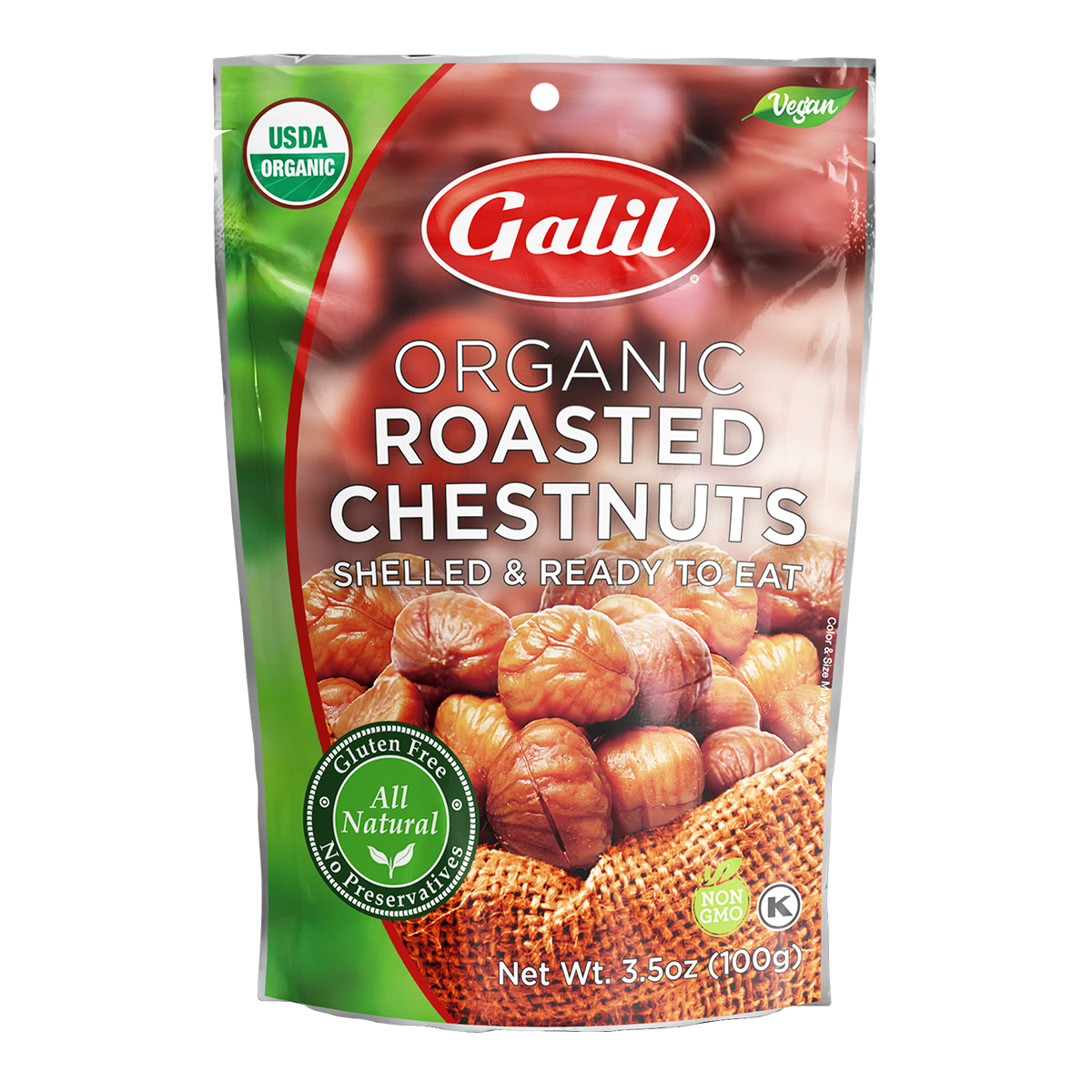 Organic Roasted Chestnuts | Peeled & Ready to Eat | 3.5 oz | Galil