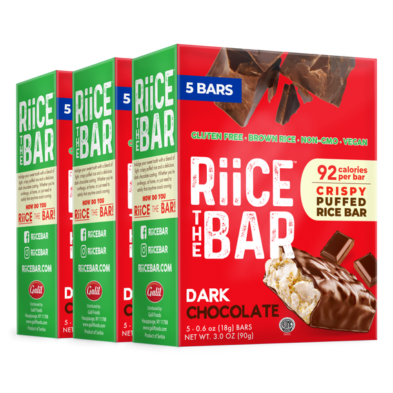 Dark Chocolate Puffed Rice Bar | 5 Bars x 0.6 oz | RiiCE the Bar