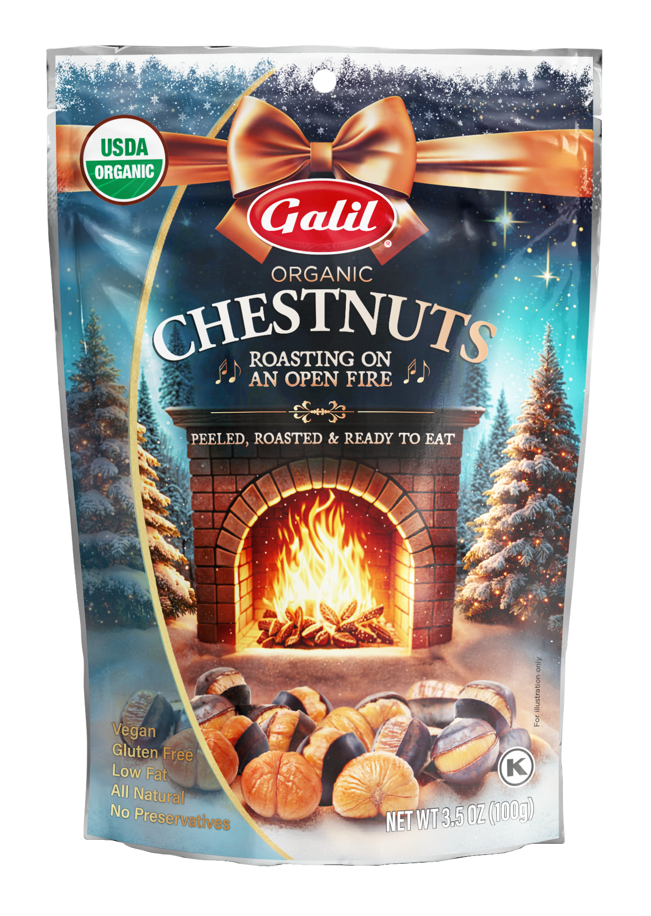 Organic Roasted Chestnuts | Peeled & Ready to Eat | 3.5 oz | Galil