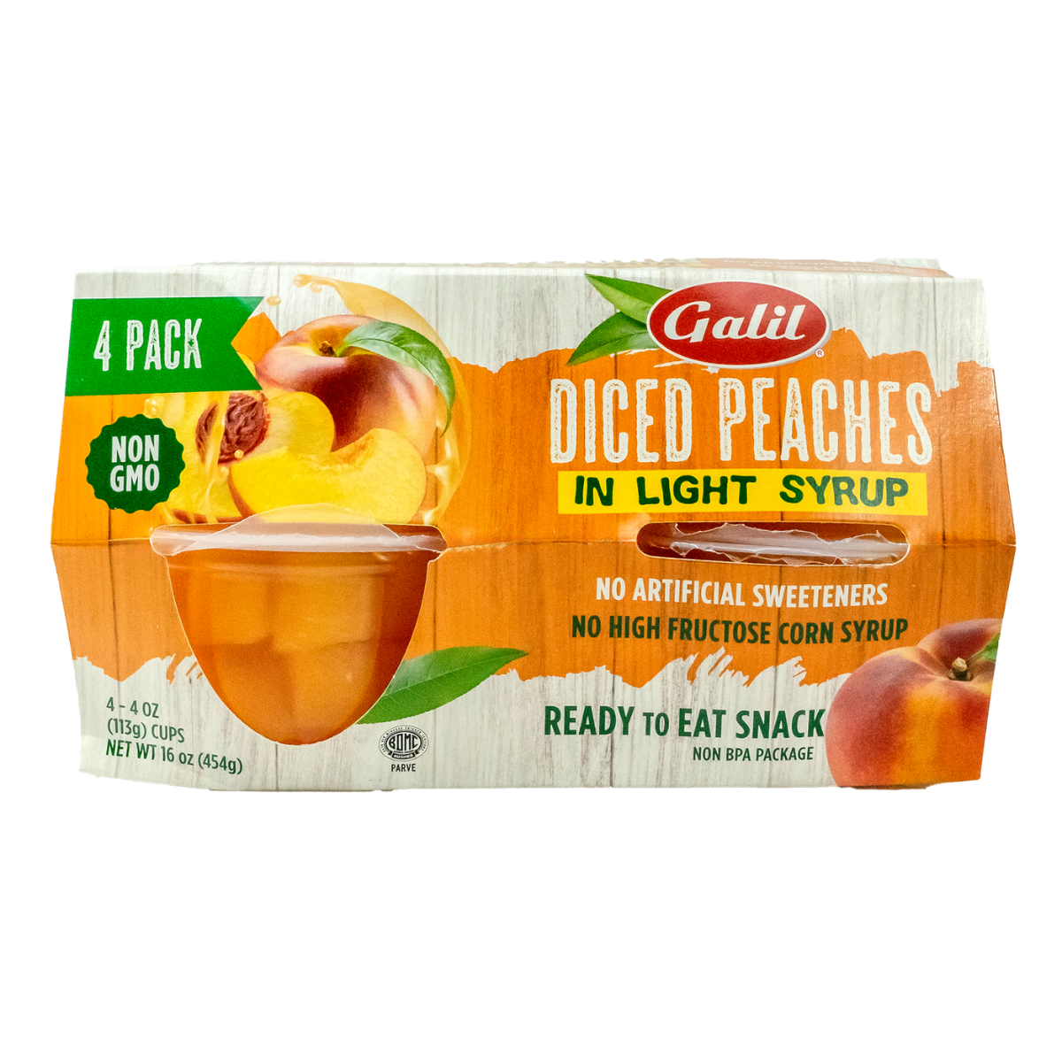 Diced Peaches in Light Syrup | Cup | 4 pack/4 oz | Galil