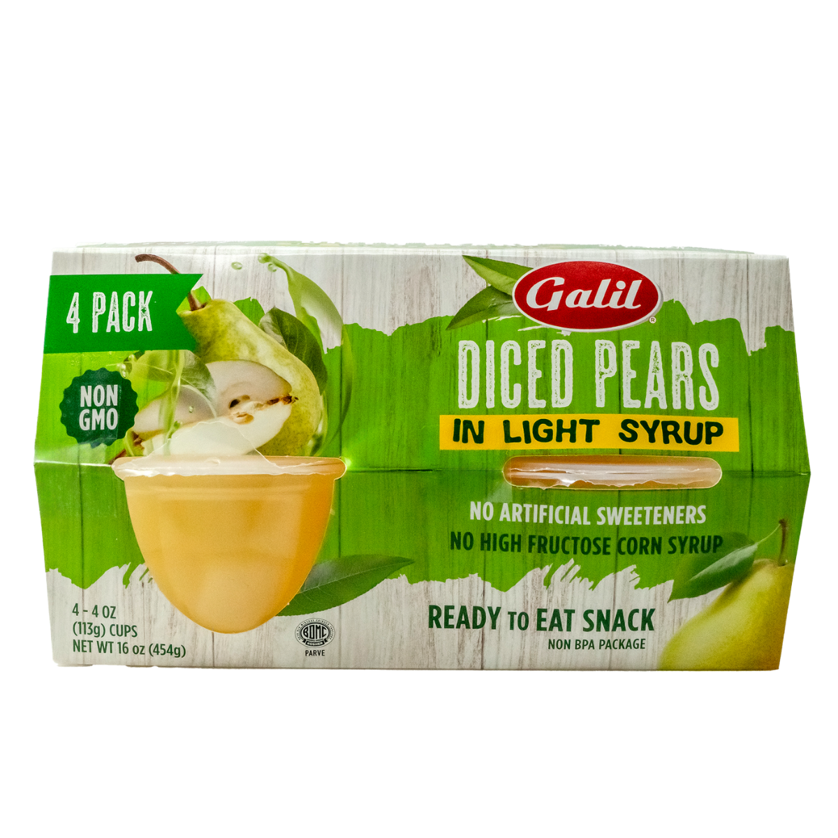 Diced Pears in Light Syrup | Cup | 4 pack/4 oz | Galil