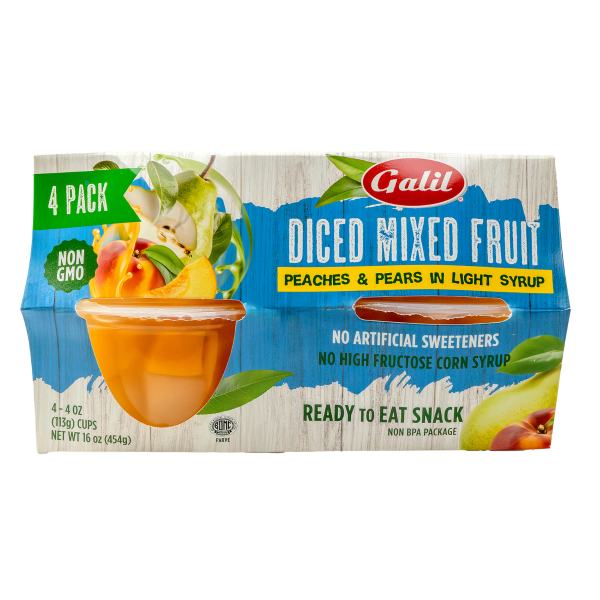 Diced Peaches and Pears in Light Syrup | Cup |4 pack/4 oz | Galil