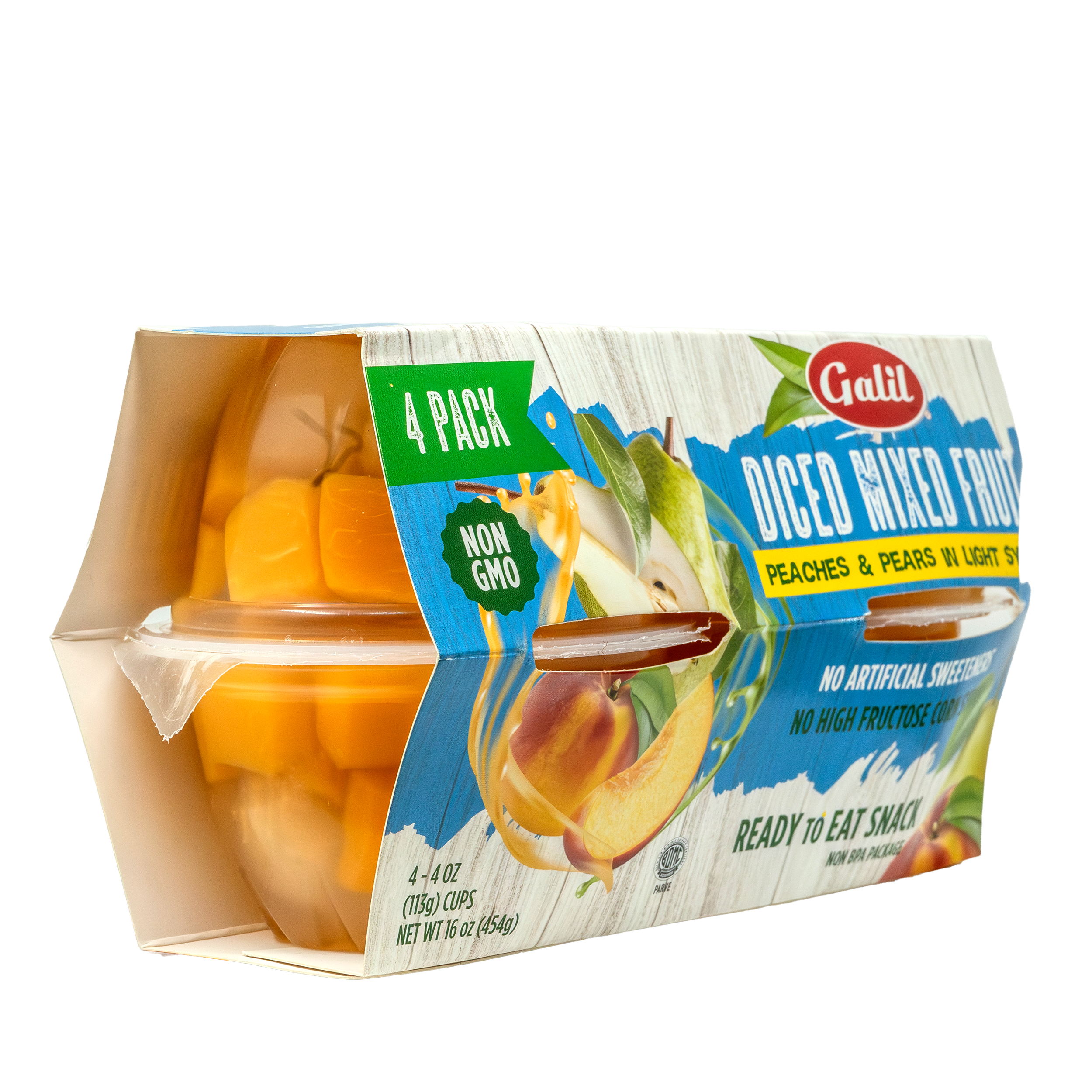 Diced Peaches and Pears in Light Syrup | Cup |4 pack/4 oz | Galil