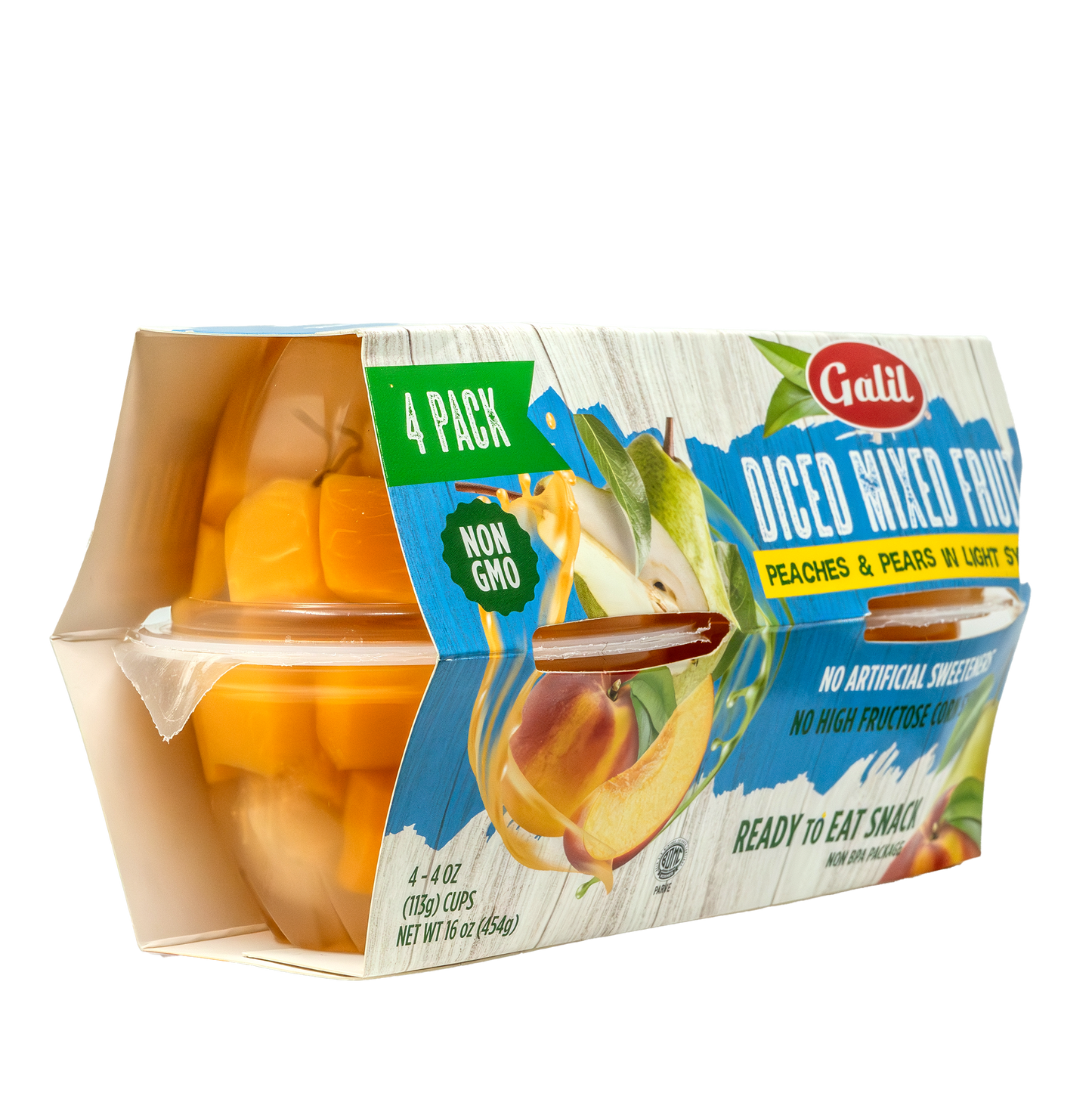 Diced Peaches and Pears in Light Syrup | Cup |4 pack/4 oz | Galil