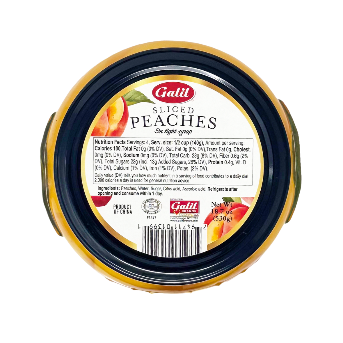 Sliced Peaches in Light Syrup | 18.7 oz | Jar | Galil