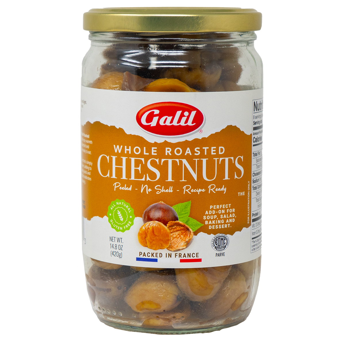 Whole Roasted Chestnuts | 14.8 oz Jar | Galil