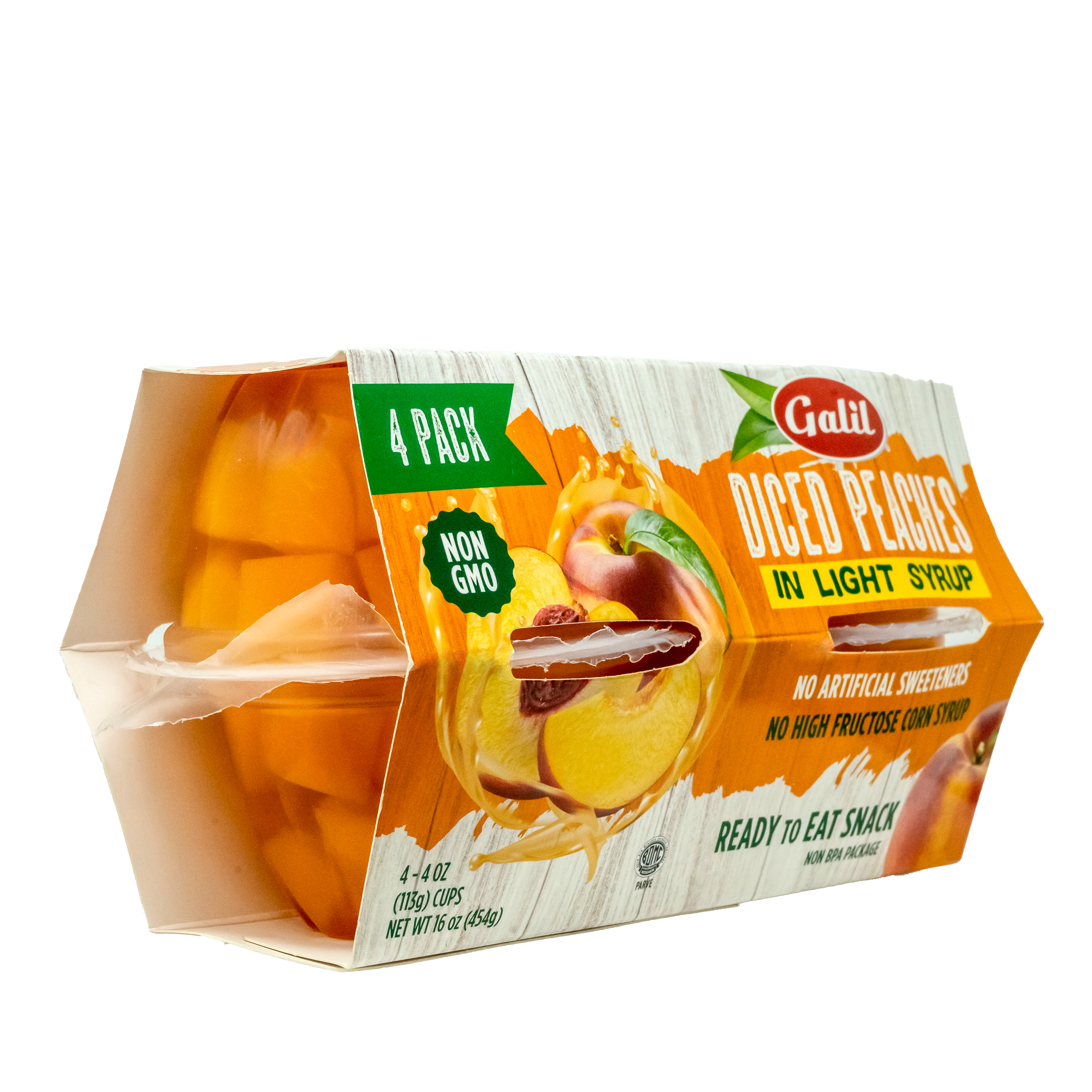 Diced Peaches in Light Syrup | Cup | 4 pack/4 oz | Galil