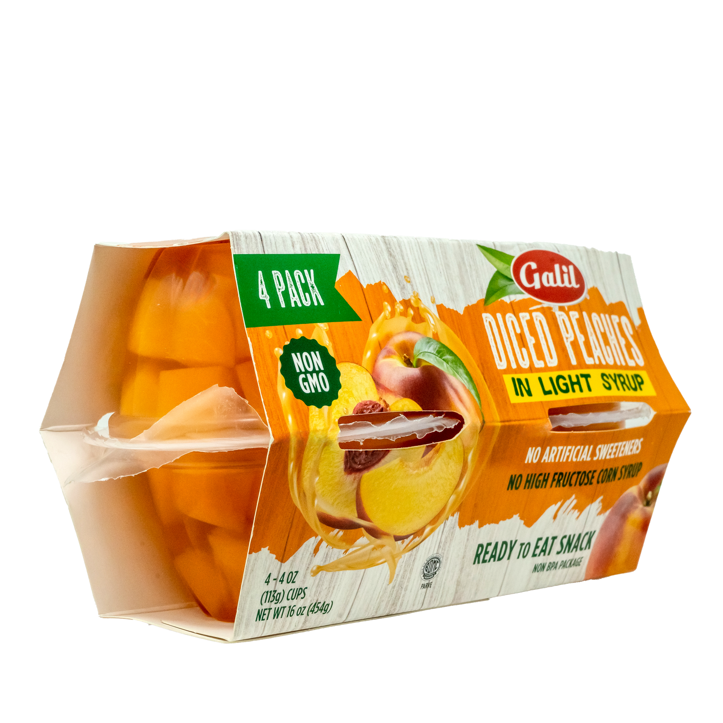 Diced Peaches in Light Syrup | Cup | 4 pack/4 oz | Galil