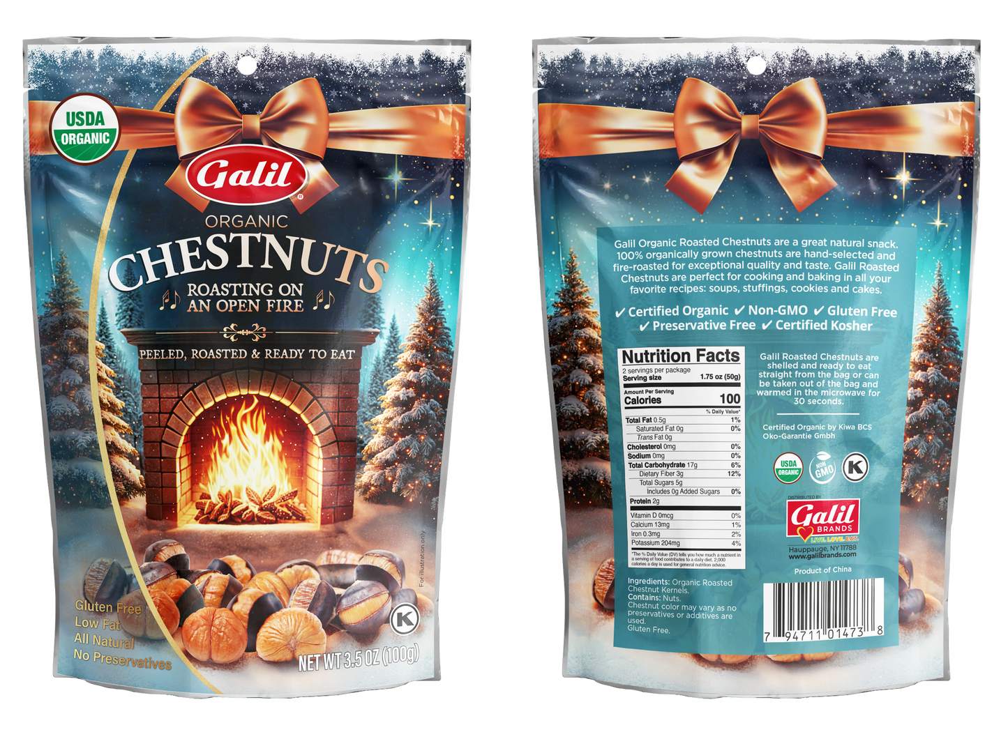 Organic Roasted Chestnuts | Peeled & Ready to Eat | 3.5 oz | Galil