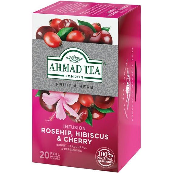 Rosehip, Hibiscus & Cherry Infusion Fruit Tea - Herbal | 20' Tea Bags | Ahmad Tea - ShopGalil